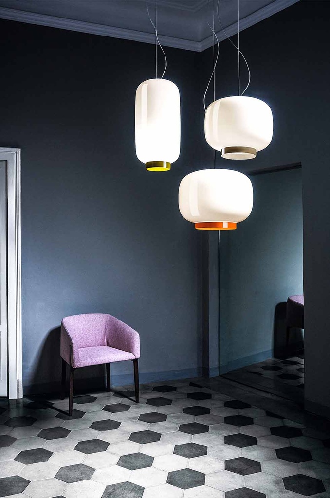 Foscarini Chouchin 1 Rev. LED dimm. bianco/arancio, Sospensione
